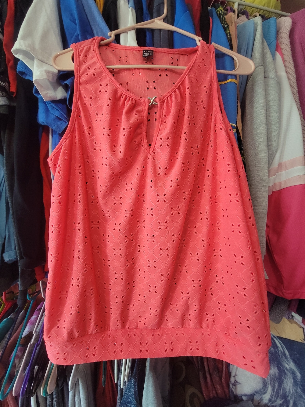 SHEIN Coral Eyelet Tank with Front Keyhole